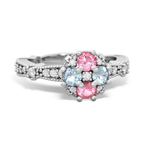 pink sapphire-aquamarine art deco engagement ring