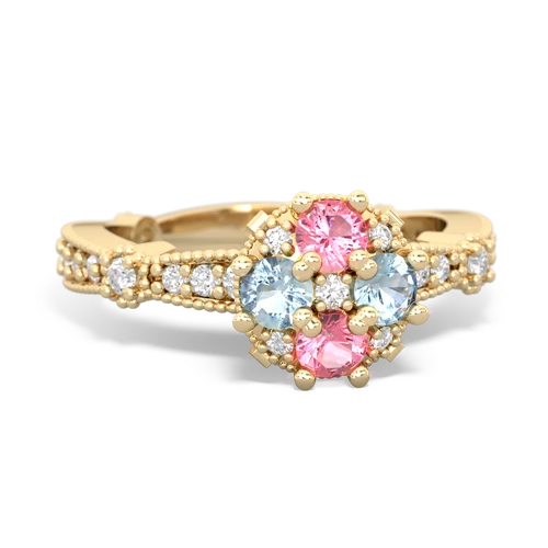 pink sapphire-aquamarine art deco engagement ring