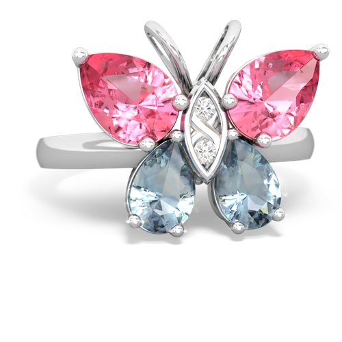 pink sapphire-aquamarine butterfly ring