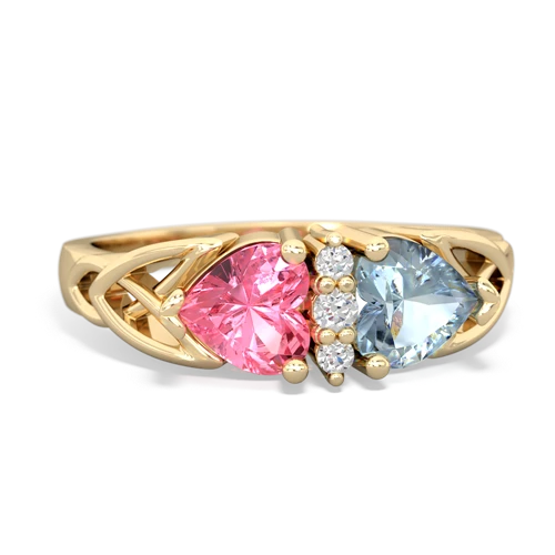 Lab Pink Sapphire Lab Created Pink Sapphire with Genuine Aquamarine Celtic Trinity Knot ring Ring