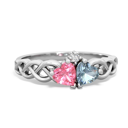 Lab Pink Sapphire Lab Created Pink Sapphire with Genuine Aquamarine Heart to Heart Braid ring Ring
