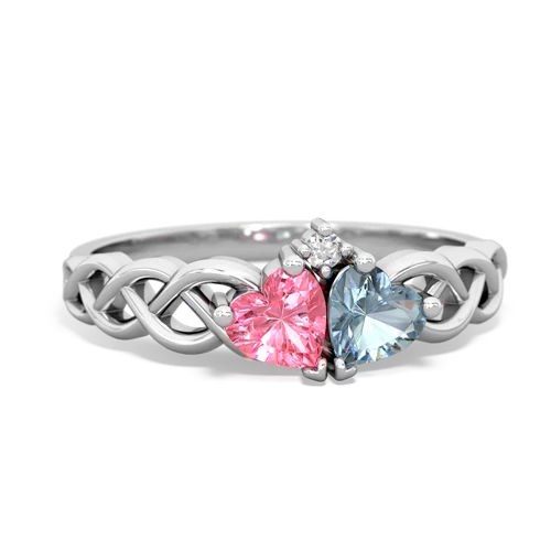 pink sapphire-aquamarine celtic braid ring