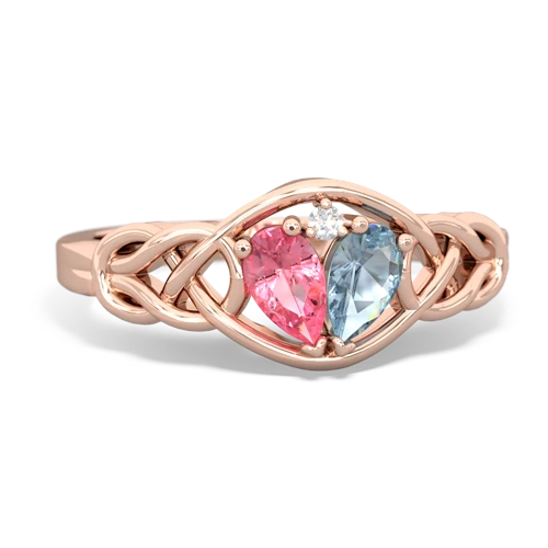 pink sapphire-aquamarine celtic knot ring