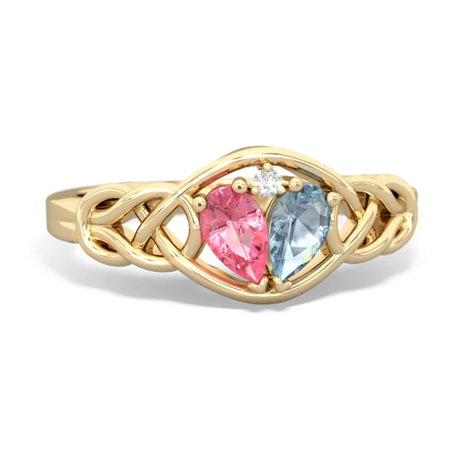 pink sapphire-aquamarine celtic knot ring