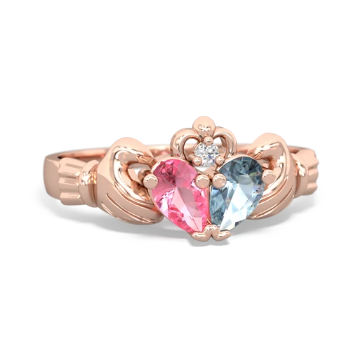 Lab Pink Sapphire Lab Created Pink Sapphire with Genuine Aquamarine Claddagh ring Ring