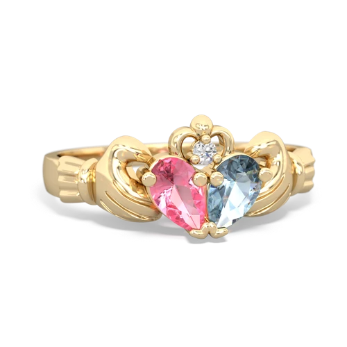 pink sapphire-aquamarine claddagh ring