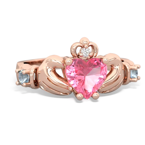 Lab Pink Sapphire Lab Created Pink Sapphire with Genuine Aquamarine and Lab Created Pink Sapphire Claddagh ring Ring