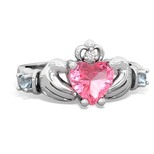 Lab Pink Sapphire Lab Created Pink Sapphire with Genuine Aquamarine and  Claddagh ring Ring