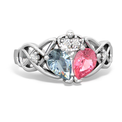 pink sapphire-aquamarine claddagh ring