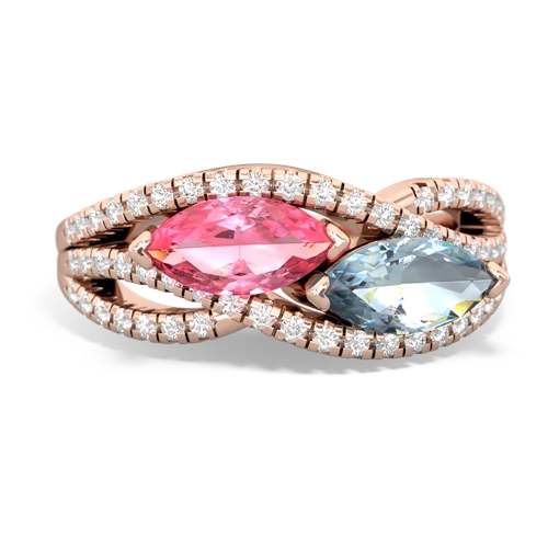 Lab Pink Sapphire Lab Created Pink Sapphire with Genuine Aquamarine Diamond Rivers ring Ring