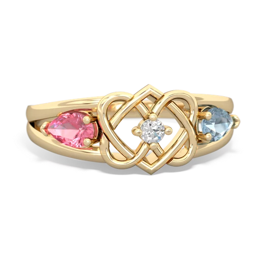 Lab Pink Sapphire Lab Created Pink Sapphire with Genuine Aquamarine Hearts Intertwined ring Ring