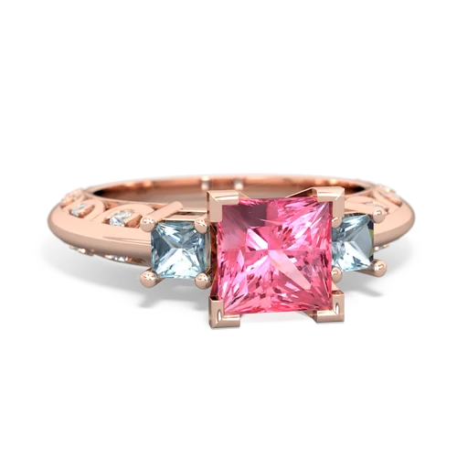 Lab Pink Sapphire Lab Created Pink Sapphire with Genuine Aquamarine and  Art Deco ring Ring