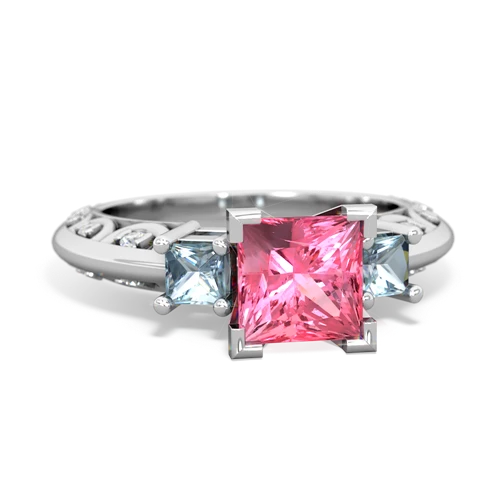 Lab Pink Sapphire Lab Created Pink Sapphire with Genuine Aquamarine and Lab Created Emerald Art Deco ring Ring
