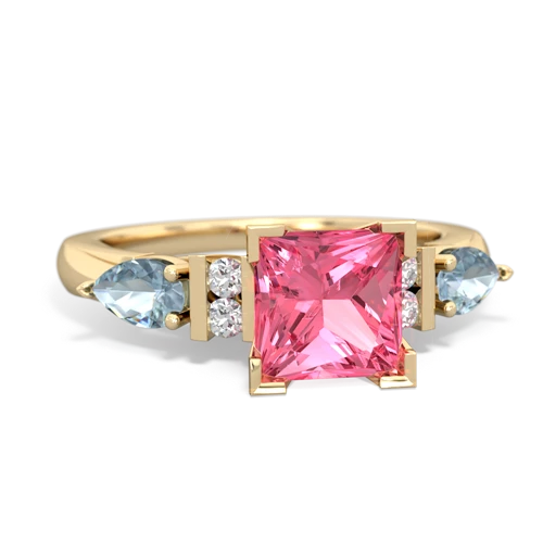 Lab Created Pink Sapphire with Genuine Aquamarine and Genuine Citrine Engagement ring
