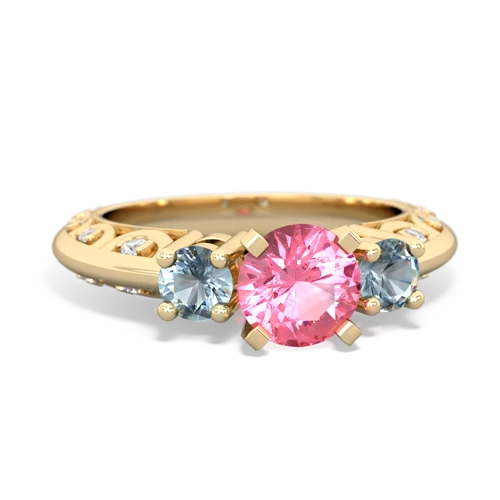 Lab Pink Sapphire Lab Created Pink Sapphire with Genuine Aquamarine Art Deco ring Ring