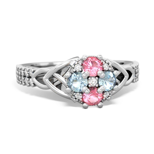 Lab Pink Sapphire Lab Created Pink Sapphire with Genuine Aquamarine Celtic Knot Engagement ring Ring