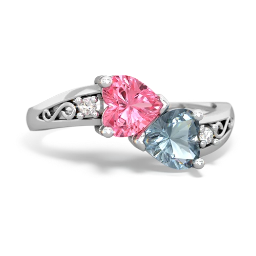 pink sapphire-aquamarine filligree ring