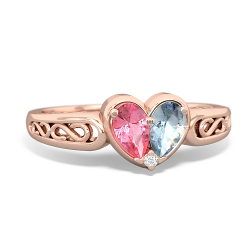 pink sapphire-aquamarine filligree ring