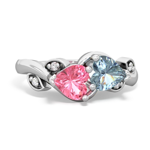 Lab Pink Sapphire Lab Created Pink Sapphire with Genuine Aquamarine Floral Elegance ring Ring