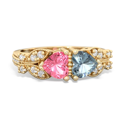 Lab Pink Sapphire Lab Created Pink Sapphire with Genuine Aquamarine Diamond Butterflies ring Ring