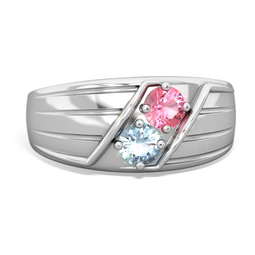 pink sapphire-aquamarine mens ring