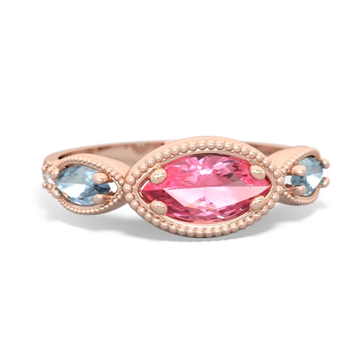 Lab Pink Sapphire Lab Created Pink Sapphire with Genuine Aquamarine and  Antique Style Keepsake ring Ring