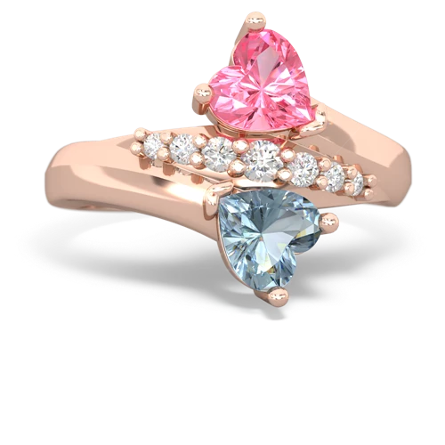 Lab Pink Sapphire Lab Created Pink Sapphire with Genuine Aquamarine Heart to Heart Bypass ring Ring