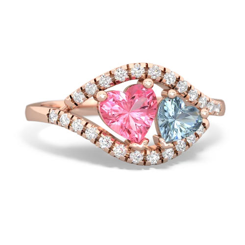 pink sapphire-aquamarine mother child ring
