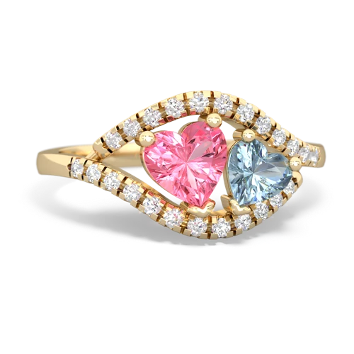 pink sapphire-aquamarine mother child ring