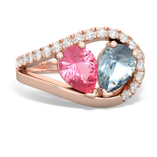 pink sapphire-aquamarine pave heart ring