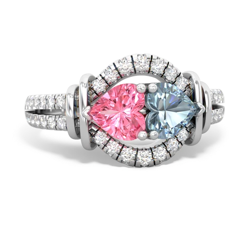 Lab Pink Sapphire Lab Created Pink Sapphire with Genuine Aquamarine Art-Deco Keepsake ring Ring