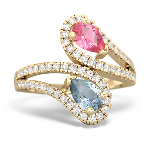 pink sapphire-aquamarine pave swirls ring