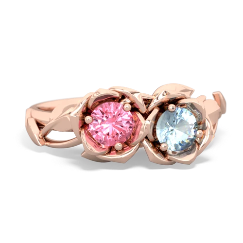 Lab Pink Sapphire Lab Created Pink Sapphire with Genuine Aquamarine Rose Garden ring Ring