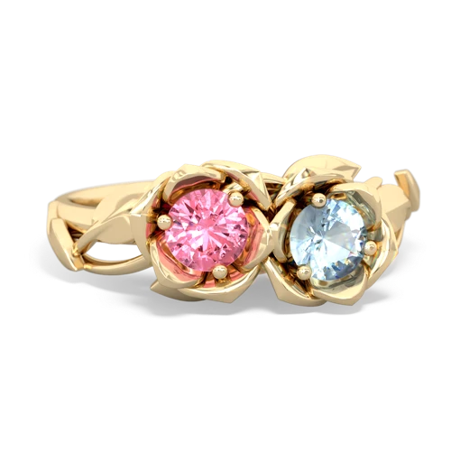 pink sapphire-aquamarine roses ring