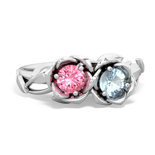 pink sapphire-aquamarine roses ring