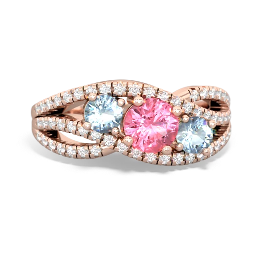 pink sapphire-aquamarine three stone pave ring