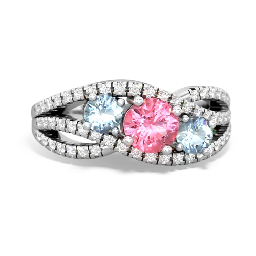 pink sapphire-aquamarine three stone pave ring