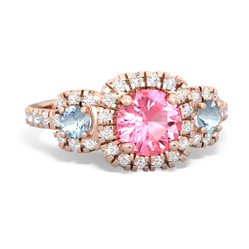 Lab Pink Sapphire Lab Created Pink Sapphire with Genuine Aquamarine and Lab Created Emerald Regal Halo ring Ring