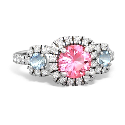 pink sapphire-aquamarine three stone regal ring