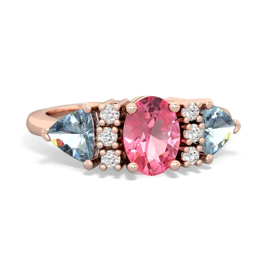 Lab Pink Sapphire Lab Created Pink Sapphire with Genuine Aquamarine and Lab Created Pink Sapphire Antique Style Three Stone ring Ring