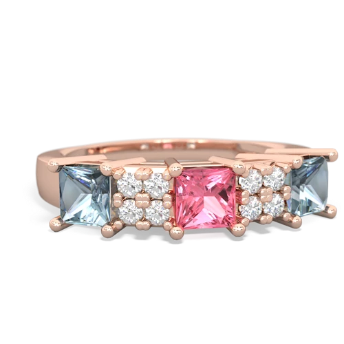 Lab Pink Sapphire Lab Created Pink Sapphire with Genuine Aquamarine and Genuine Tanzanite Three Stone ring Ring