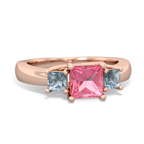 Lab Pink Sapphire Lab Created Pink Sapphire with Genuine Aquamarine and Lab Created Emerald Three Stone Trellis ring Ring