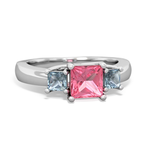 Lab Pink Sapphire Lab Created Pink Sapphire with Genuine Aquamarine and  Three Stone Trellis ring Ring