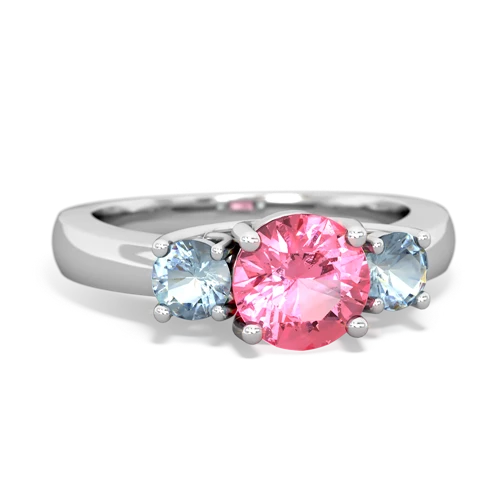 Lab Created Pink Sapphire with Genuine Aquamarine and Genuine Sapphire Three Stone Trellis ring