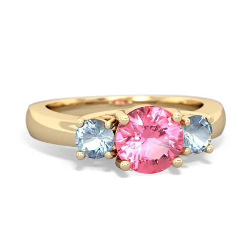 Lab Pink Sapphire Lab Created Pink Sapphire with Genuine Aquamarine and  Three Stone Trellis ring Ring