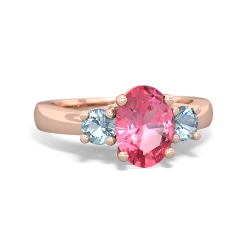 Lab Pink Sapphire Lab Created Pink Sapphire with Genuine Aquamarine Three Stone Trellis ring Ring