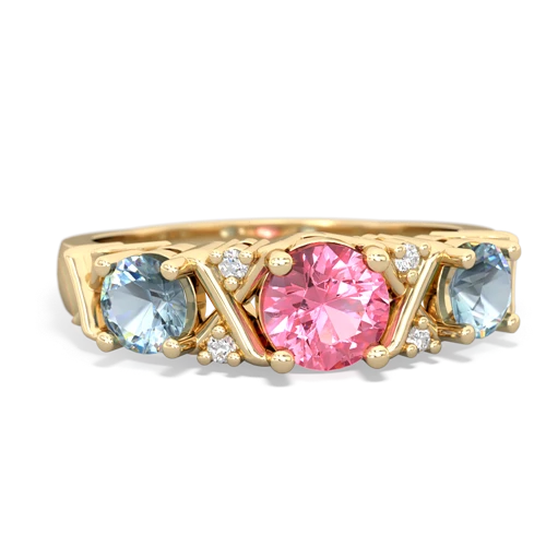 Lab Pink Sapphire Lab Created Pink Sapphire with Genuine Aquamarine and Genuine Tanzanite Hugs and Kisses ring Ring