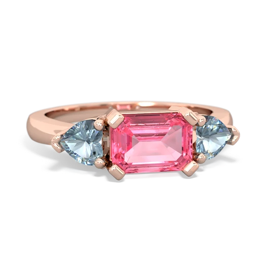 Lab Pink Sapphire Lab Created Pink Sapphire with Genuine Aquamarine and  Three Stone ring Ring