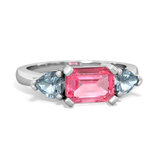 Lab Pink Sapphire Lab Created Pink Sapphire with Genuine Aquamarine and Genuine Swiss Blue Topaz Three Stone ring Ring