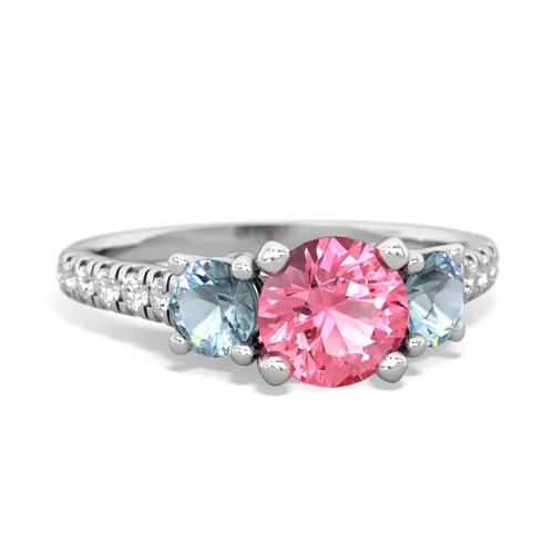 Lab Pink Sapphire Lab Created Pink Sapphire with Genuine Aquamarine and Genuine Tanzanite Pave Trellis ring Ring